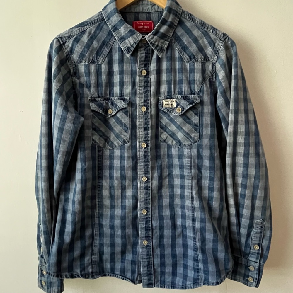 Kimes Ranch women’s Blue check button down shirt
